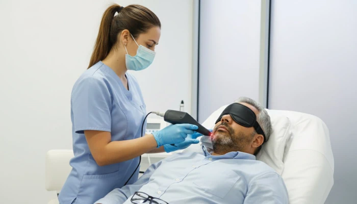 Terapeuta de Aliviarte aplicando laserterapia a un paciente